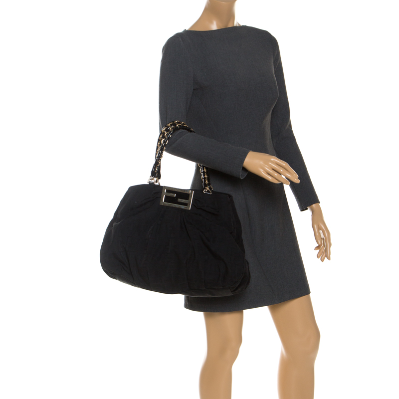

Fendi Black Zucca Canvas Large Mia Tote