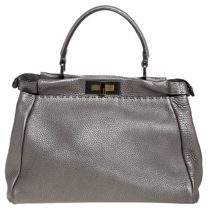 metallic grey handbags