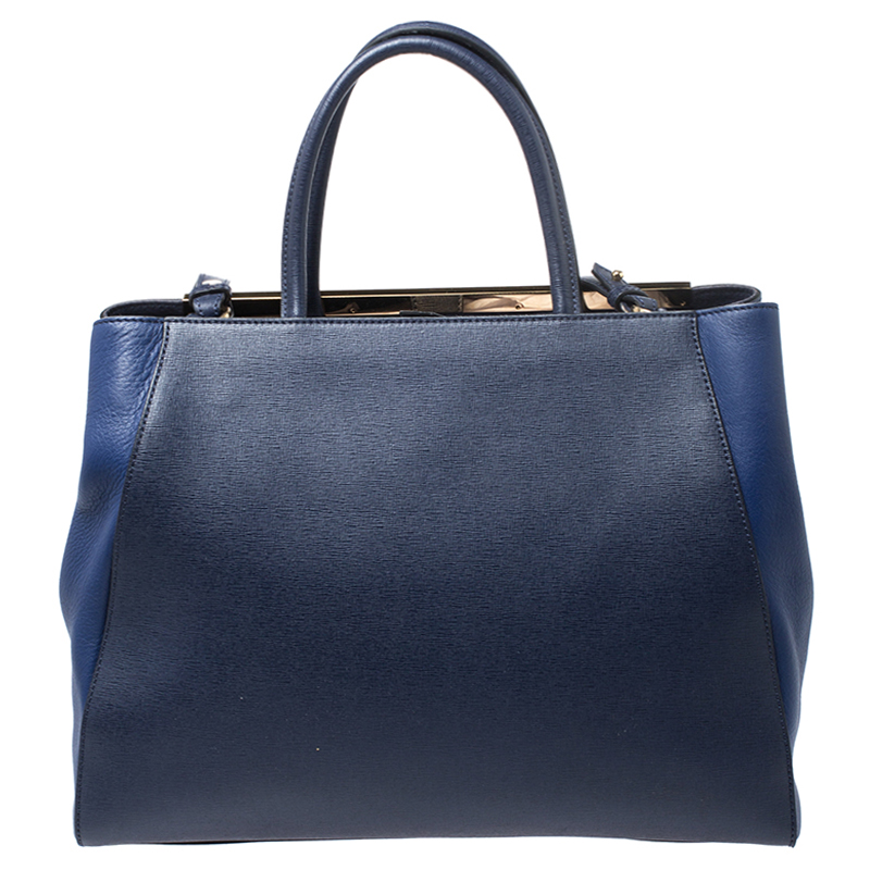 Pre-owned Fendi Blue Two Tone Leather Medium 2jours Tote