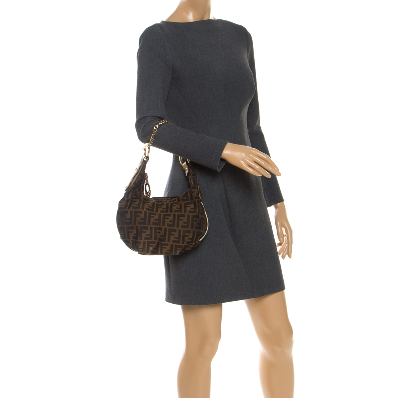 

Fendi Brown/Gold Zucca Canvas and Leather Chef Chain Link Hobo