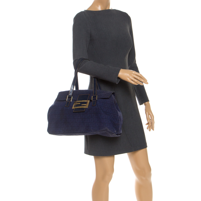 

Fendi Blue Zucchino Canvas and Leather Forever Satchel