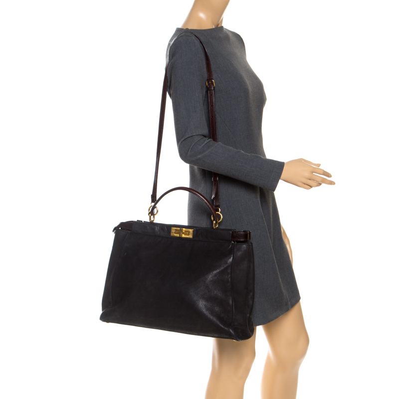 

Fendi Black Nubuck Leather  Peekaboo Top Handle Bag