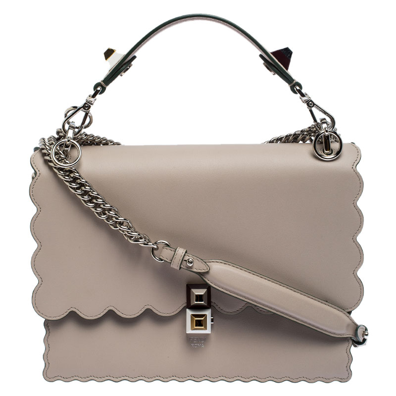 Pre Owned Fendi Grey Leather Kan I Top Handle Shoulder Bag