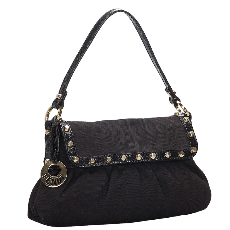 

Fendi Black Canvas Studded Chef Shoulder Bag