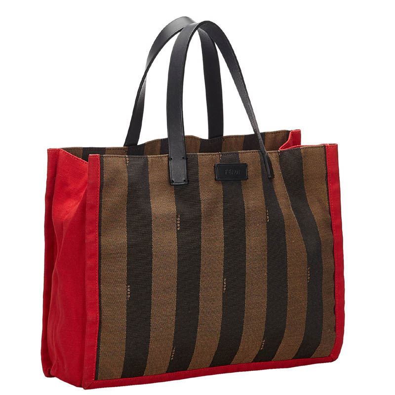 

Fendi Brown/Pink Pequin Nylon Tote Bag
