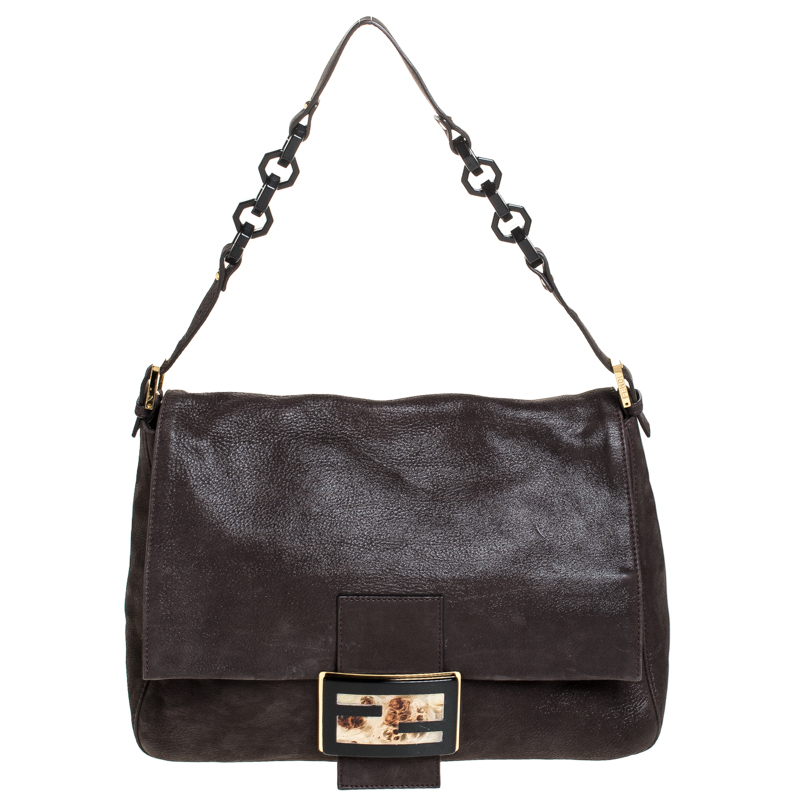 Pre Owned Fendi Metallic Brown Leather Mama Forever Large Flap Shoulder Bag