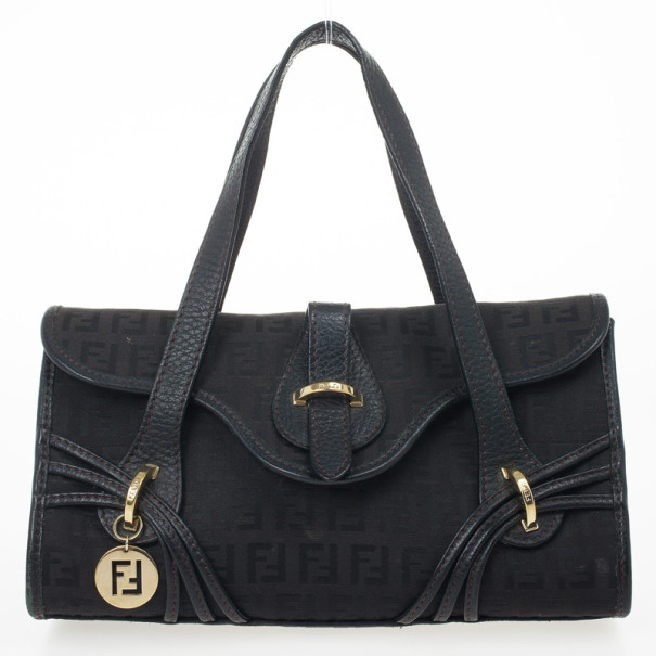 Pre Owned Fendi Black Zucchino Small Satchel