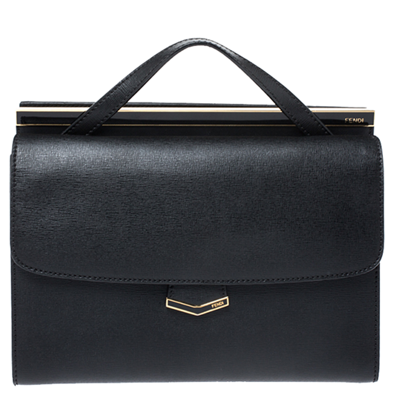 Pre Owned Fendi Black Textured Leather Small Demi Jour Top Handle Bag