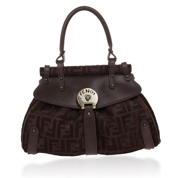 Pre Owned Fendi Zucca Brown Suede Small Magic Bag