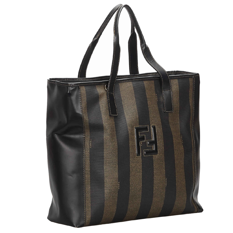 

Fendi Brown Pequin Coated Canvas Satchel