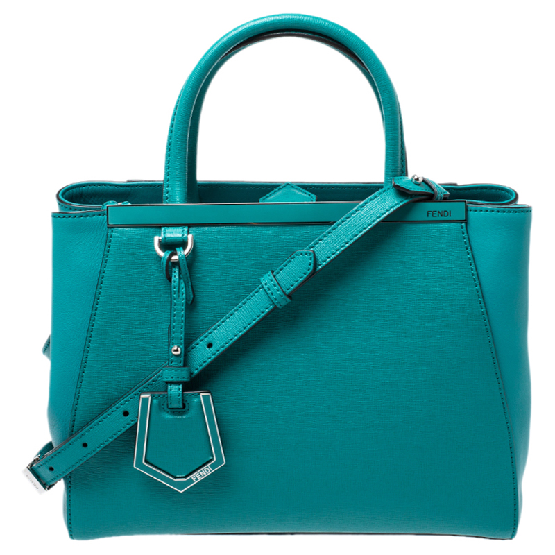Pre Owned Fendi Turquoise Leather Petit 2Jours Tote