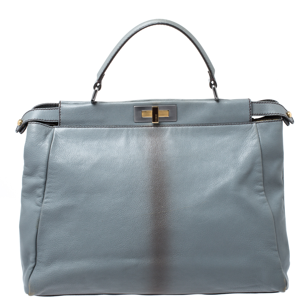 Pre-owned Fendi Grey Leather Large Peekaboo Top Handle Bag | ModeSens