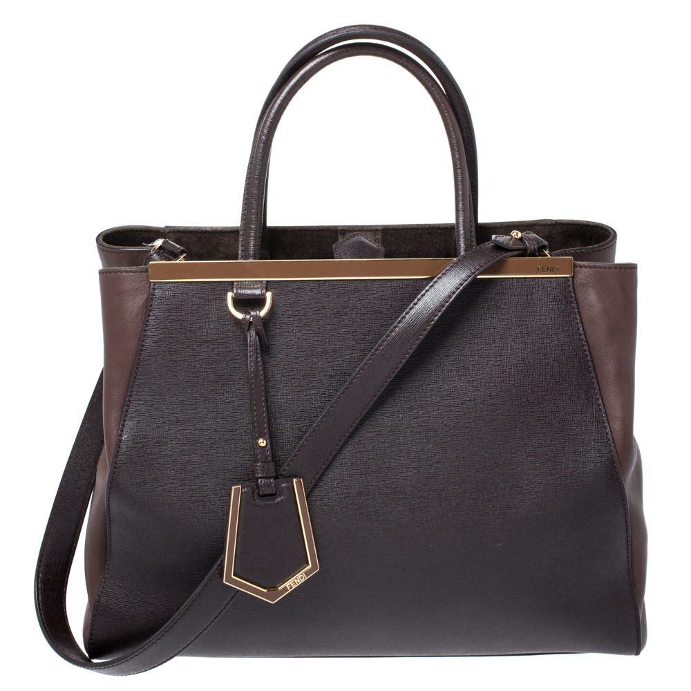 Pre Owned Fendi Dark Brown Leather Medium 2jours Tote