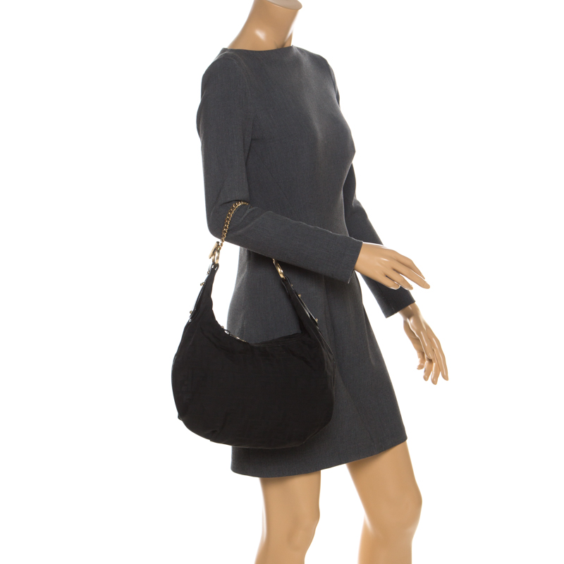 

Fendi Black Zucca Canvas Chef Chain Link Hobo