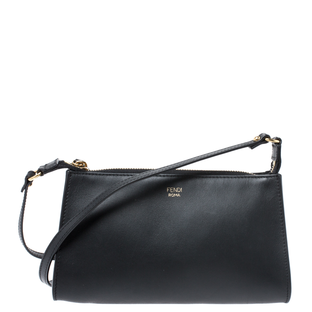 Pre-owned Fendi Black Leather Pochette Crossbody Bag