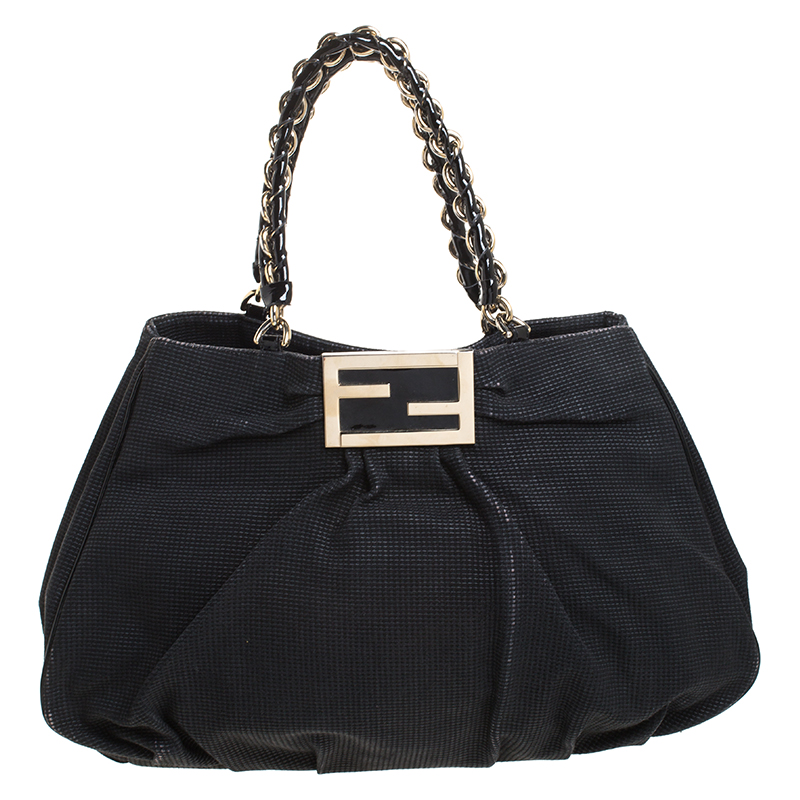 Fendi Black Textured fabric Large Mia Shoulder Bag Fendi | TLC