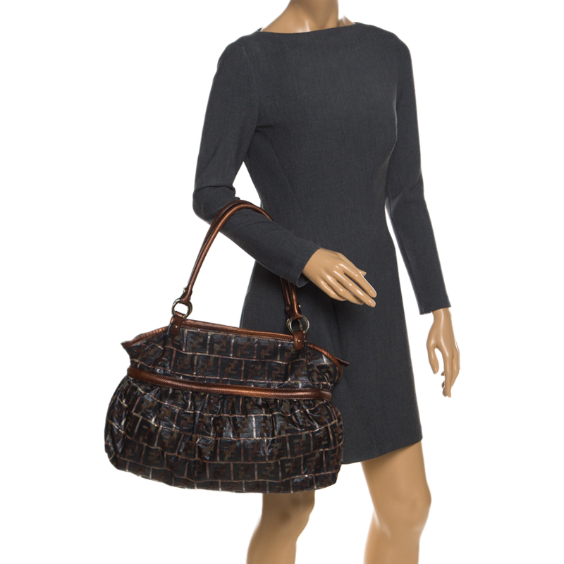 

Fendi Brown/Black Zuccha Lame Fabric and Leather Chef Tote