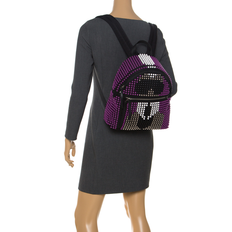 

Fendi Black/Purple Nylon Karl Beaded Backpack