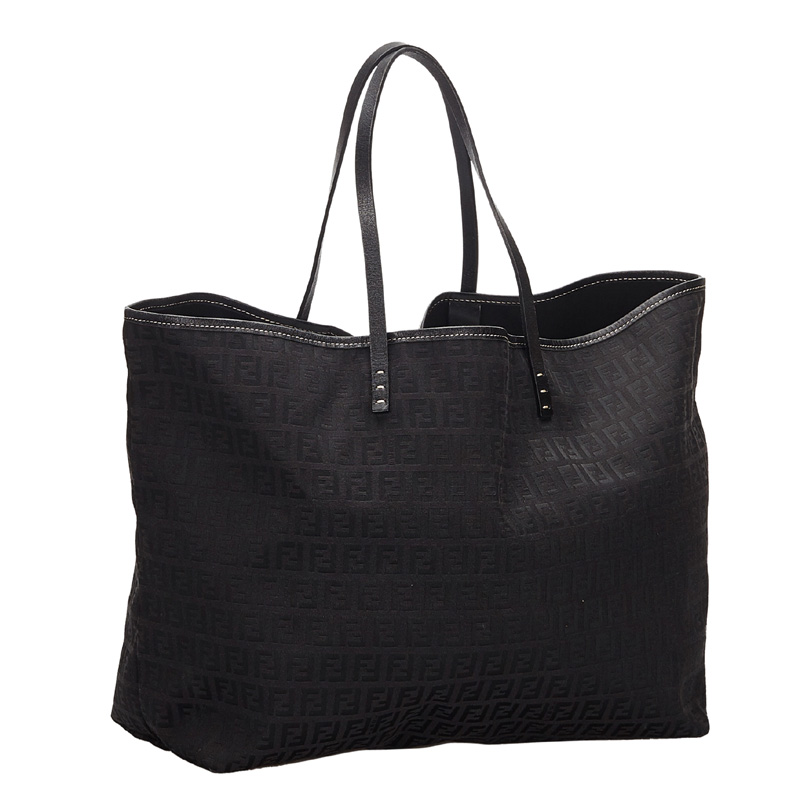 

Fendi Black Zucchino Canvas Roll Tote Bag