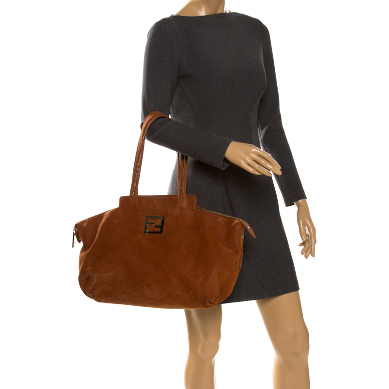 

Fendi Brown Suede Chain Handle Tote
