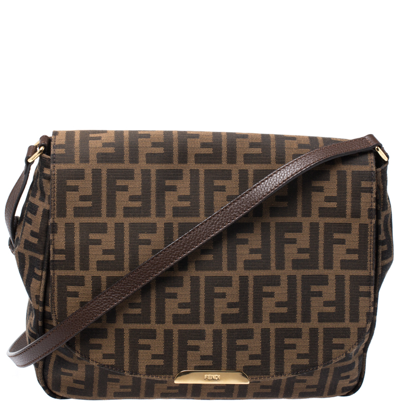 Pre Owned Fendi Tobacco Zucca Canvas and Leather Crossbody Bag