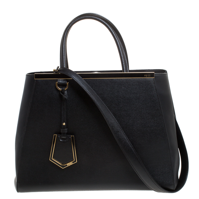 Pre Owned Fendi Black Leather Medium 2jours Tote