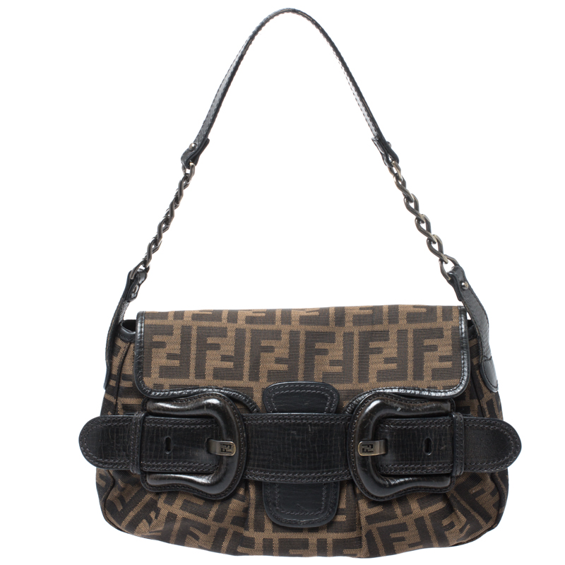 Pre Owned Fendi Tobacco Zucca Canvas B Bis Shoulder Bag