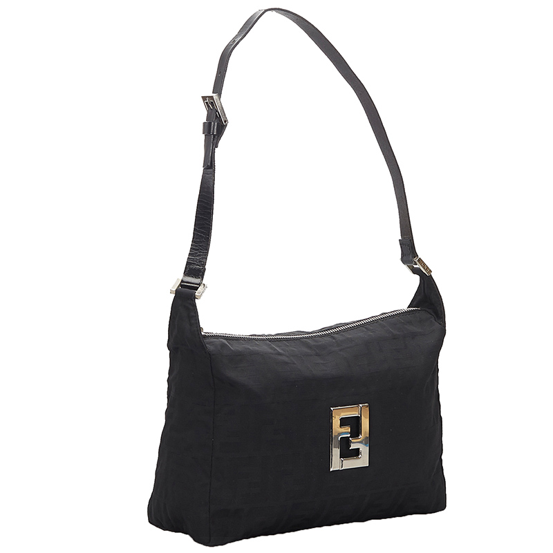 

Fendi Black Zucca Canvas Nylon Shoulder Bag