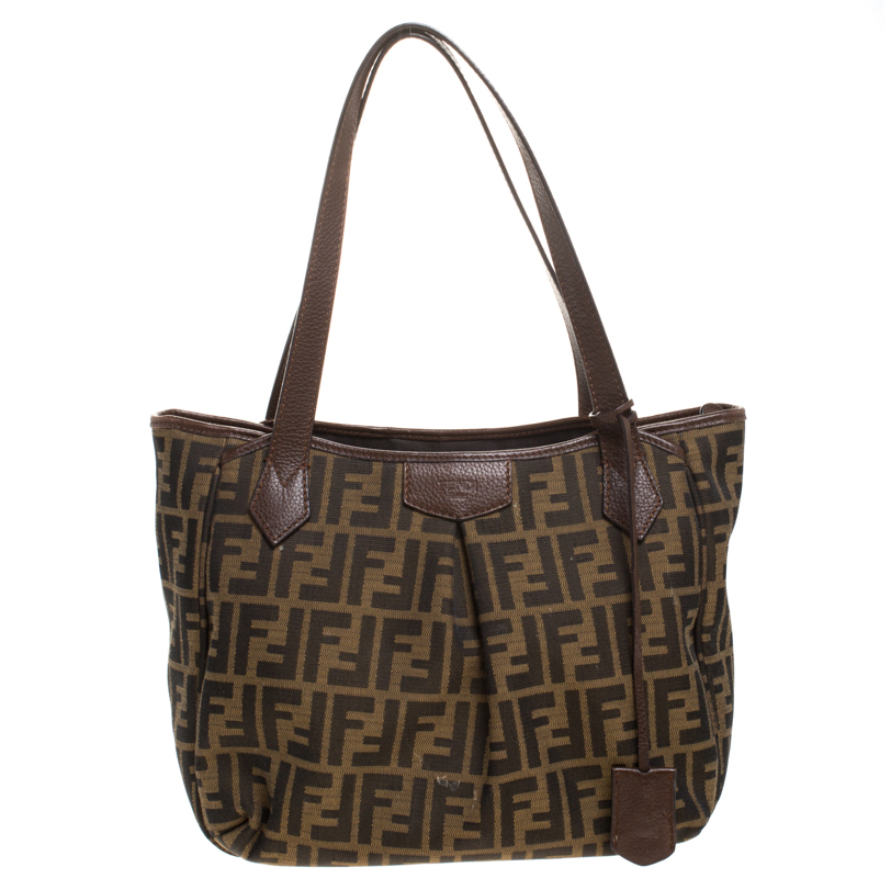 Pre-owned Fendi Tobacco Zucca Canvas And Leather Grande Tote In Brown
