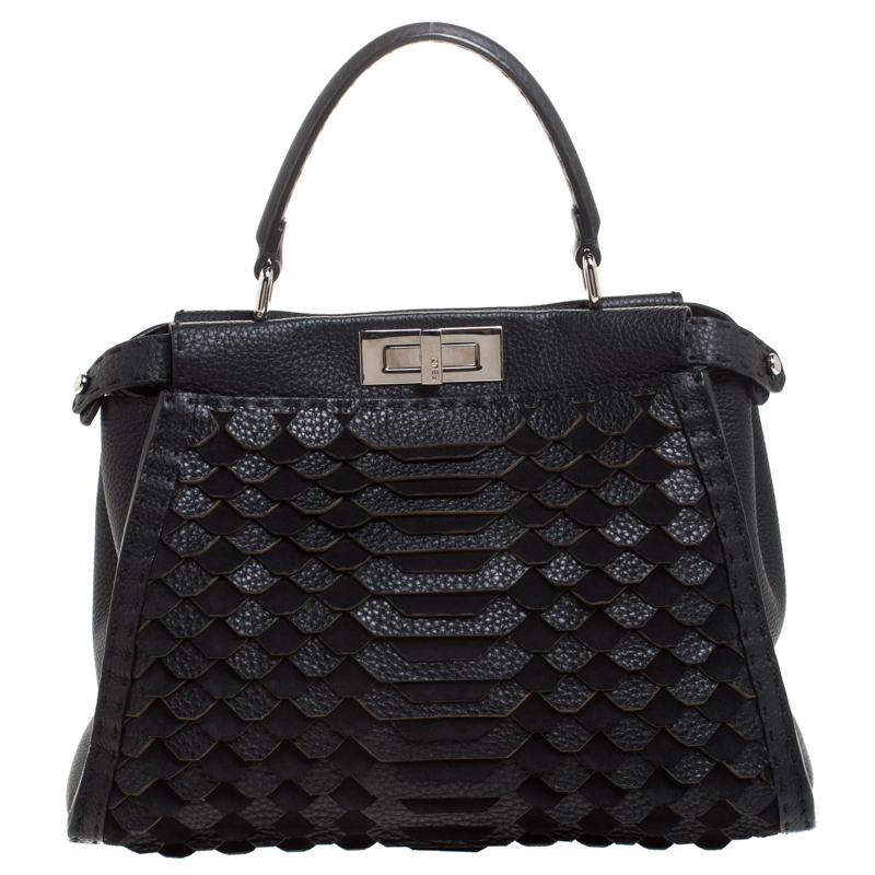 Pre-owned Fendi Black Lasercut Selleria Leather Small Peekaboo Top ...