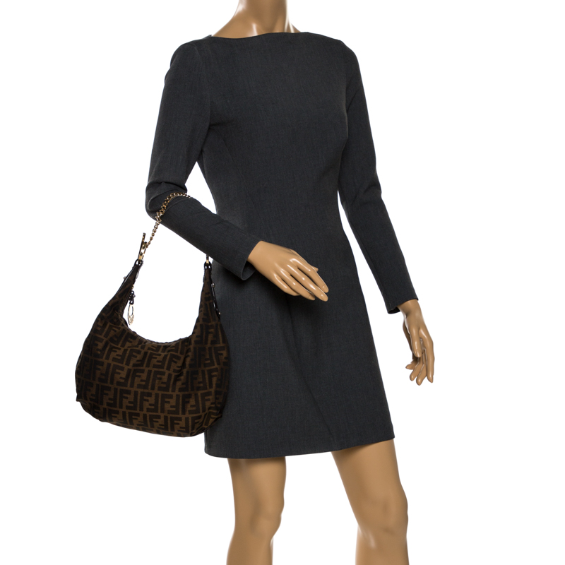 

Fendi Tobacco Zucca Canvas Large Chef Chain Hobo, Brown