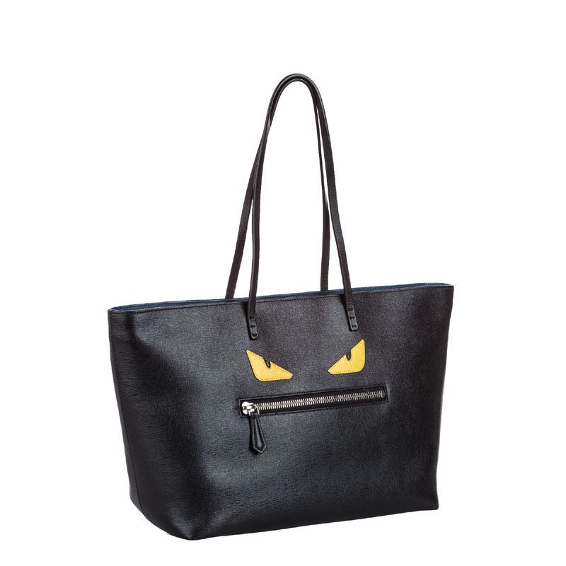 

Fendi Black Leather Roll Monster  Tote
