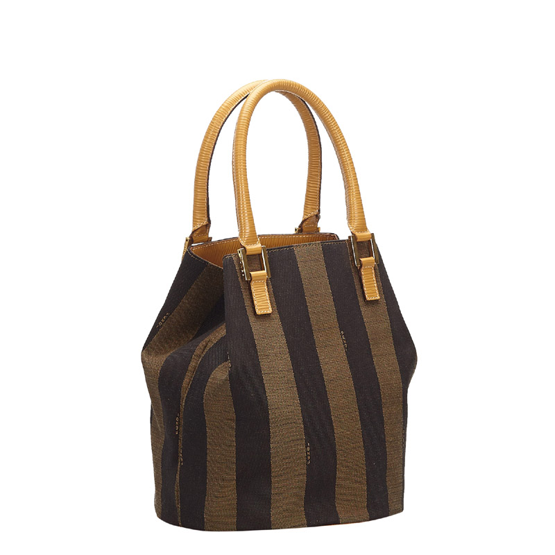

Fendi Brown Pequin Canvas Tote, Black