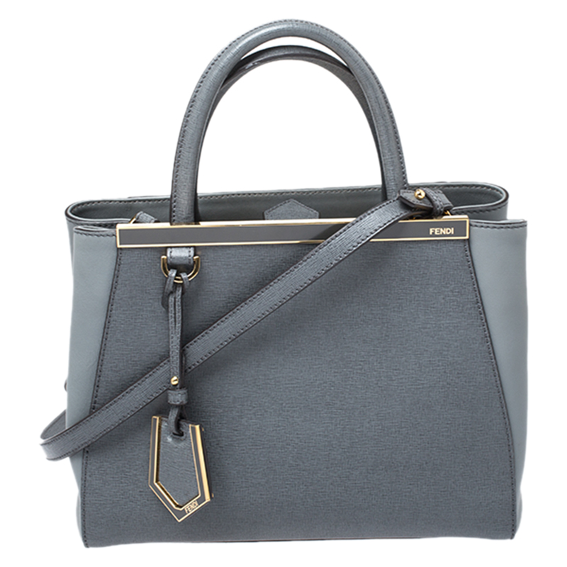 Pre Owned Fendi Grey Leather Mini 2Jours Tote
