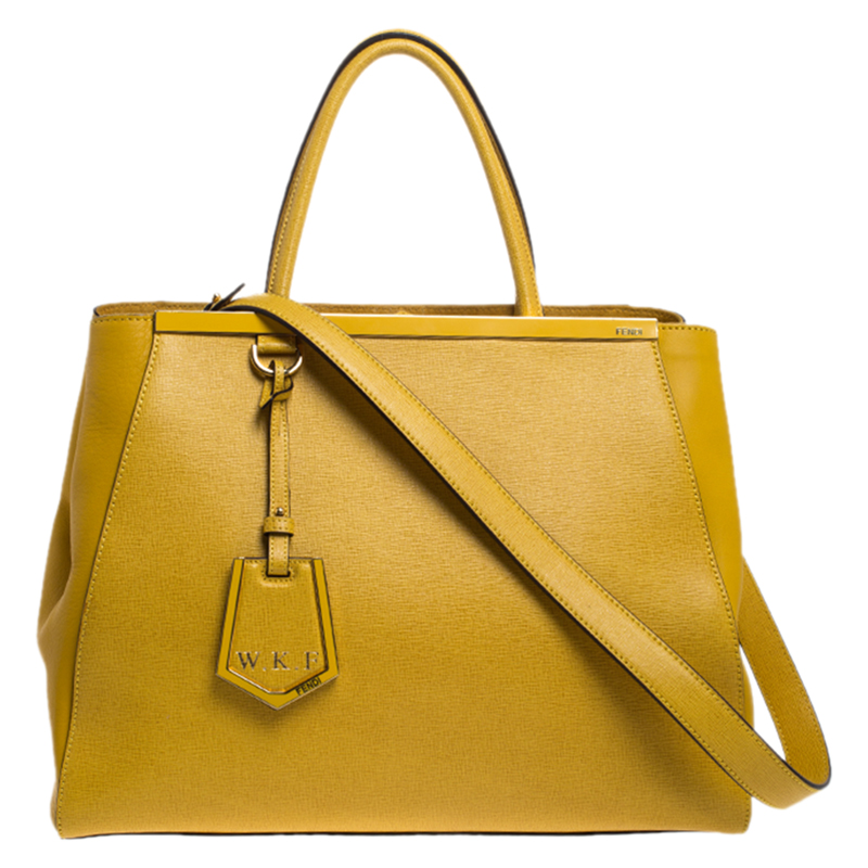 Pre Owned Fendi Yellow Leather Medium 2Jours Tote
