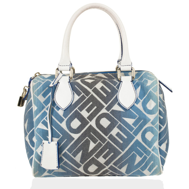 Pre Owned Fendi Forever Blue and White Boston Bag