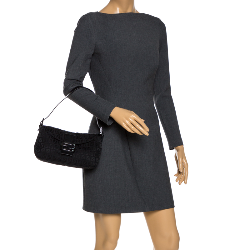 

Fendi Black Zucchino Canvas and Leather Mama Baguette Bag