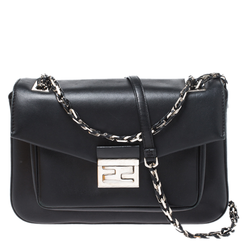 Fendi Black Leather Be Baguette Shoulder Bag