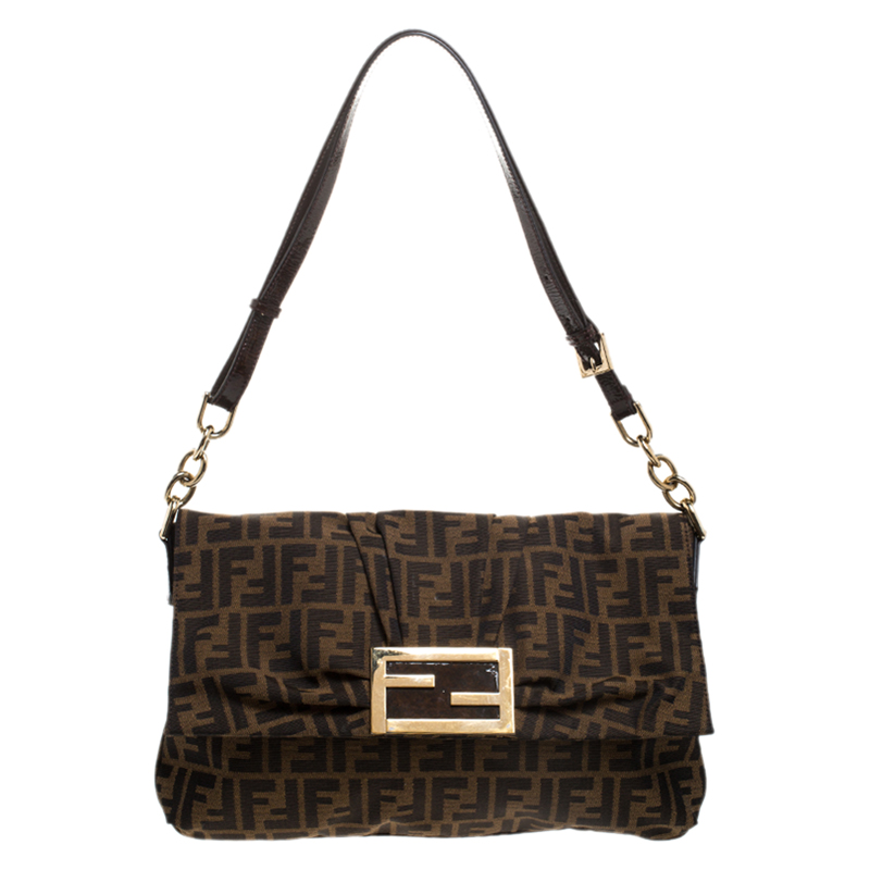 Pre Owned Fendi Tobacco Zucca Canvas Mia Shoulder Bag
