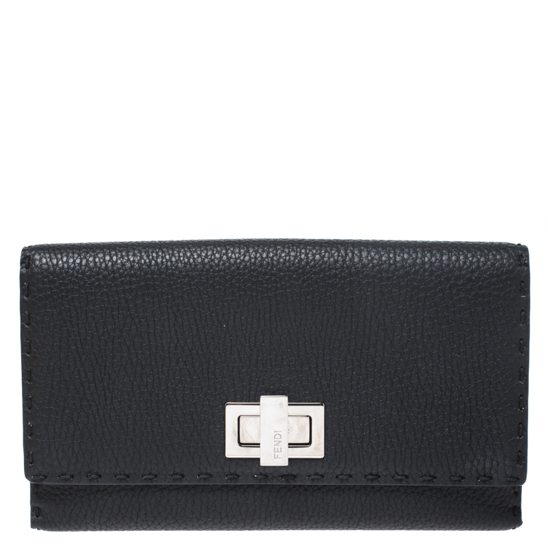 Pre Owned Fendi Black Selleria Leather Peekaboo Long Wallet