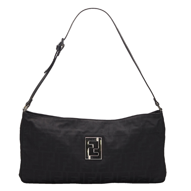 Pre-owned Fendi Black Zucca Canvas Nylon Shoulder Bag