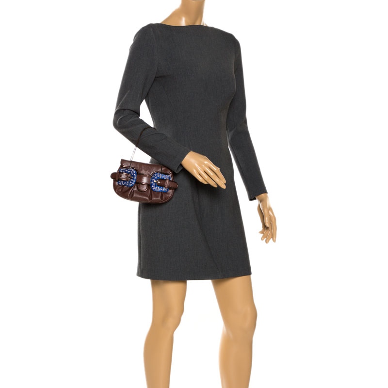 

Fendi Brown Watersnake and Beads B Bis Chain Clutch