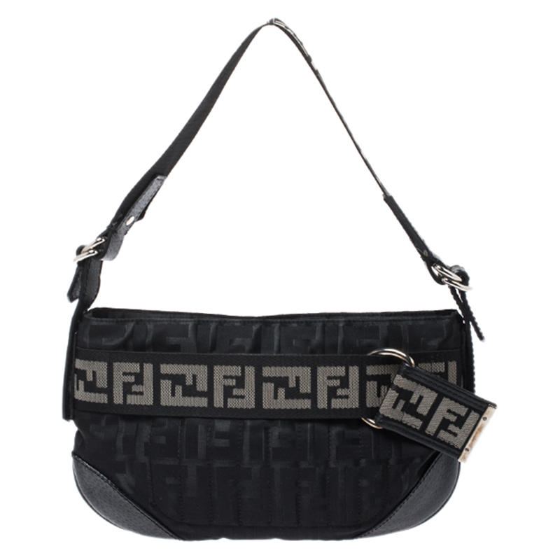 Pre Owned Fendi Black Zucca Nylon Handbag