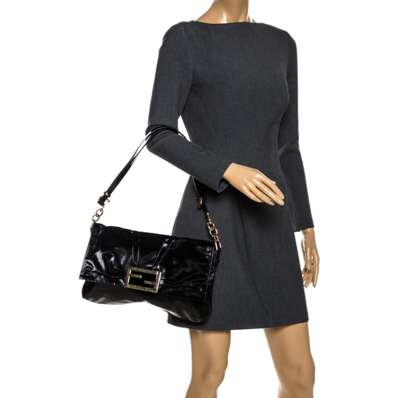 

Fendi Black Coated Fabric Mia Flap Bag