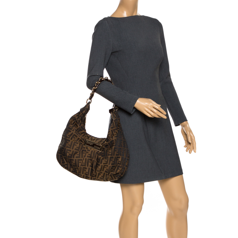 

Fendi Tobacco Zucca Canvas Mia Hobo, Brown