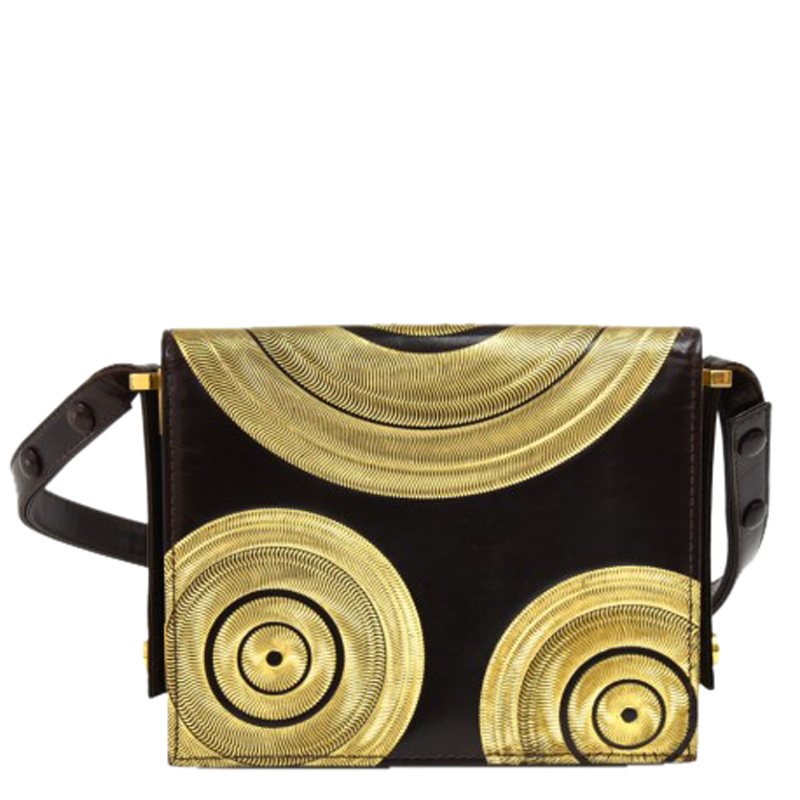 

Fendi Dark Brown/Gold Swirl Flap Shoulder bag