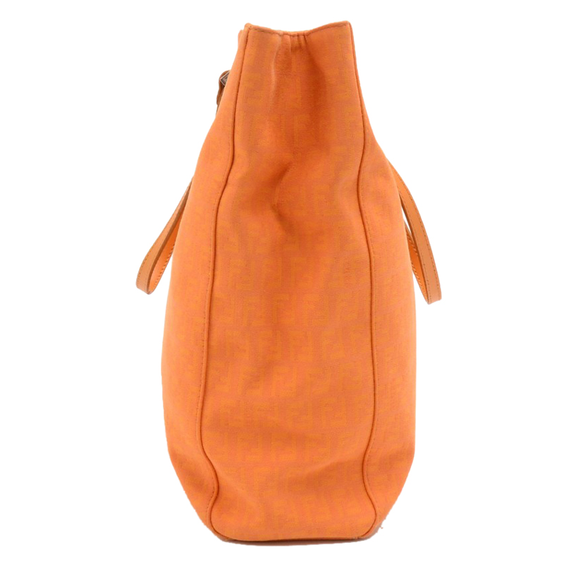 

Fendi Orange Zucchino Canvas And Leather  Tote Bag