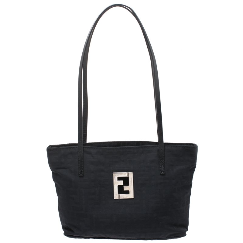 Pre-owned Fendi Black Canvas And Leather Zucca Tote