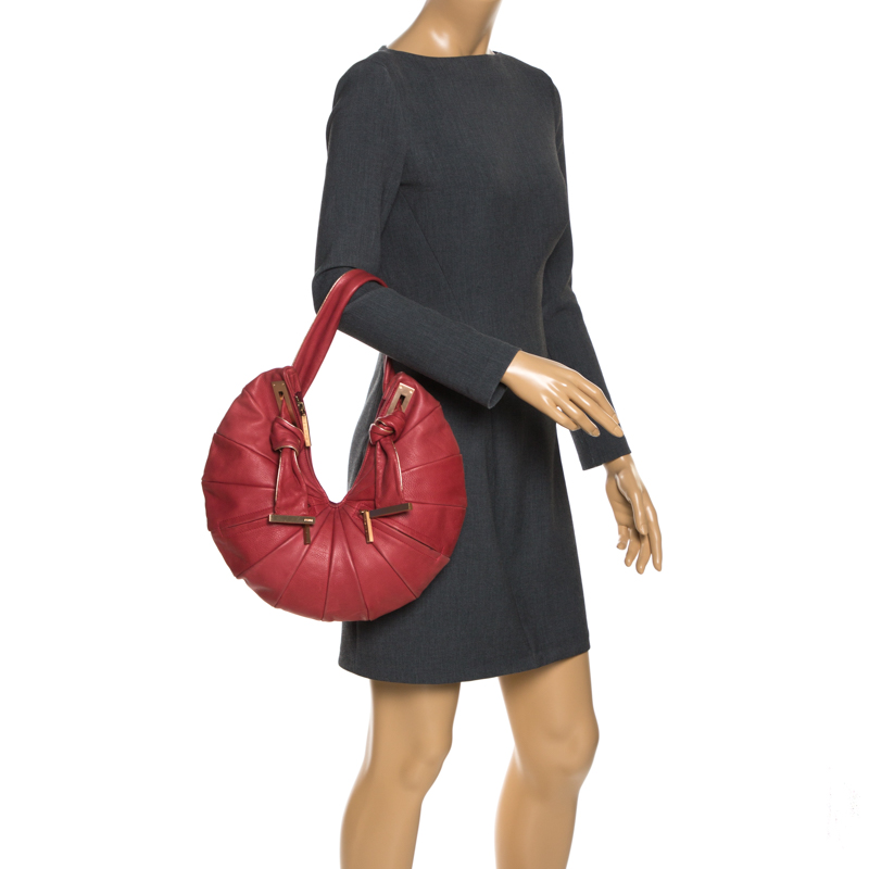 

Fendi Red Pleated Leather Front Zipped Hobo