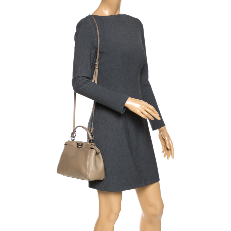 

Fendi Beige Leather Mini Peekaboo Top Handle Bag